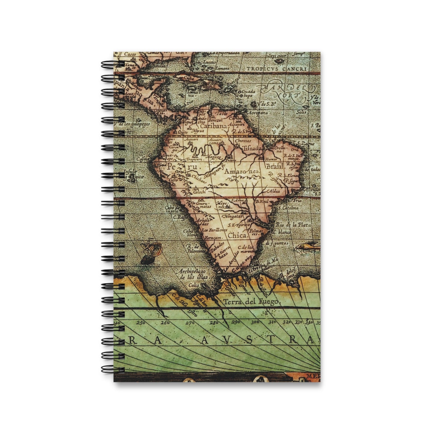 Vintage Map Spiral Bound Notebook blank lined or dot grid travel journal notebook - Paper products