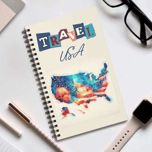 Travel USA America with this Spiral bound travel notebook or scrapbook. Choose your page style - Blank / One Size