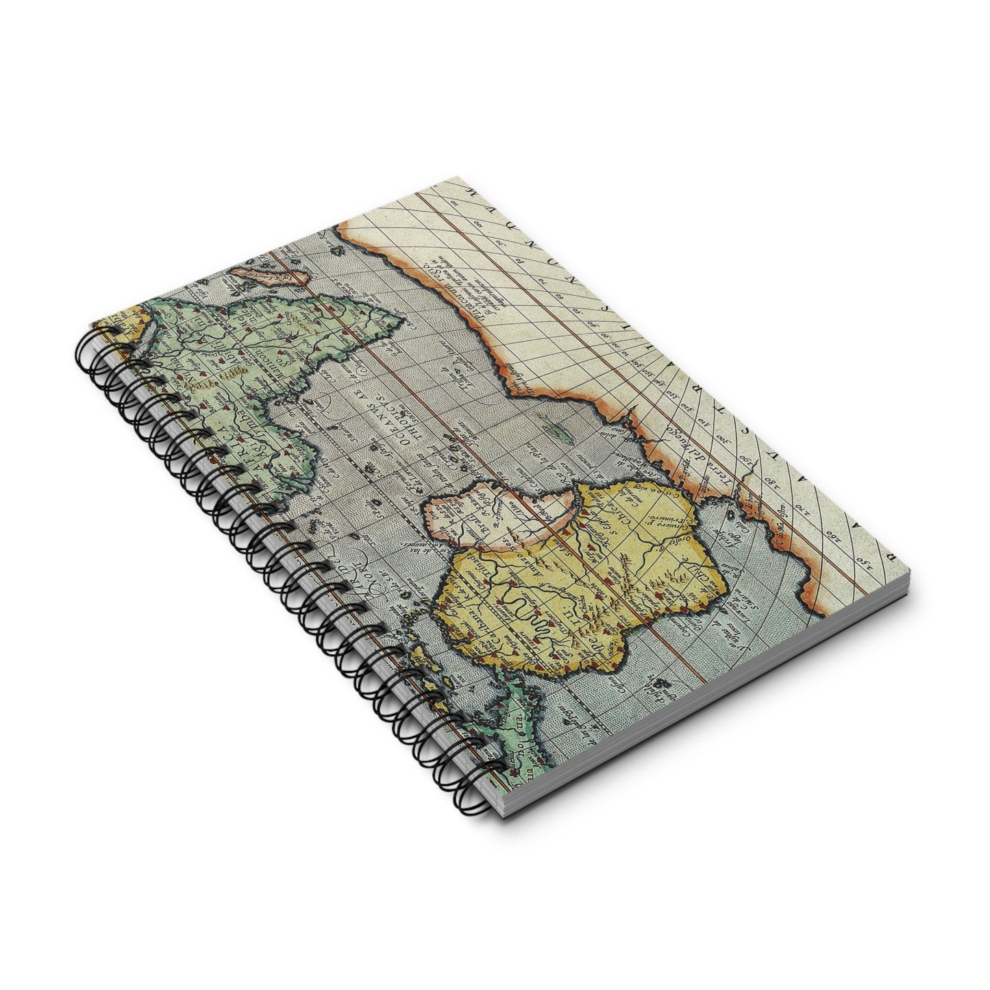 Antique Map Spiral bound notebook blank lined or dot grid travel journal - Paper products