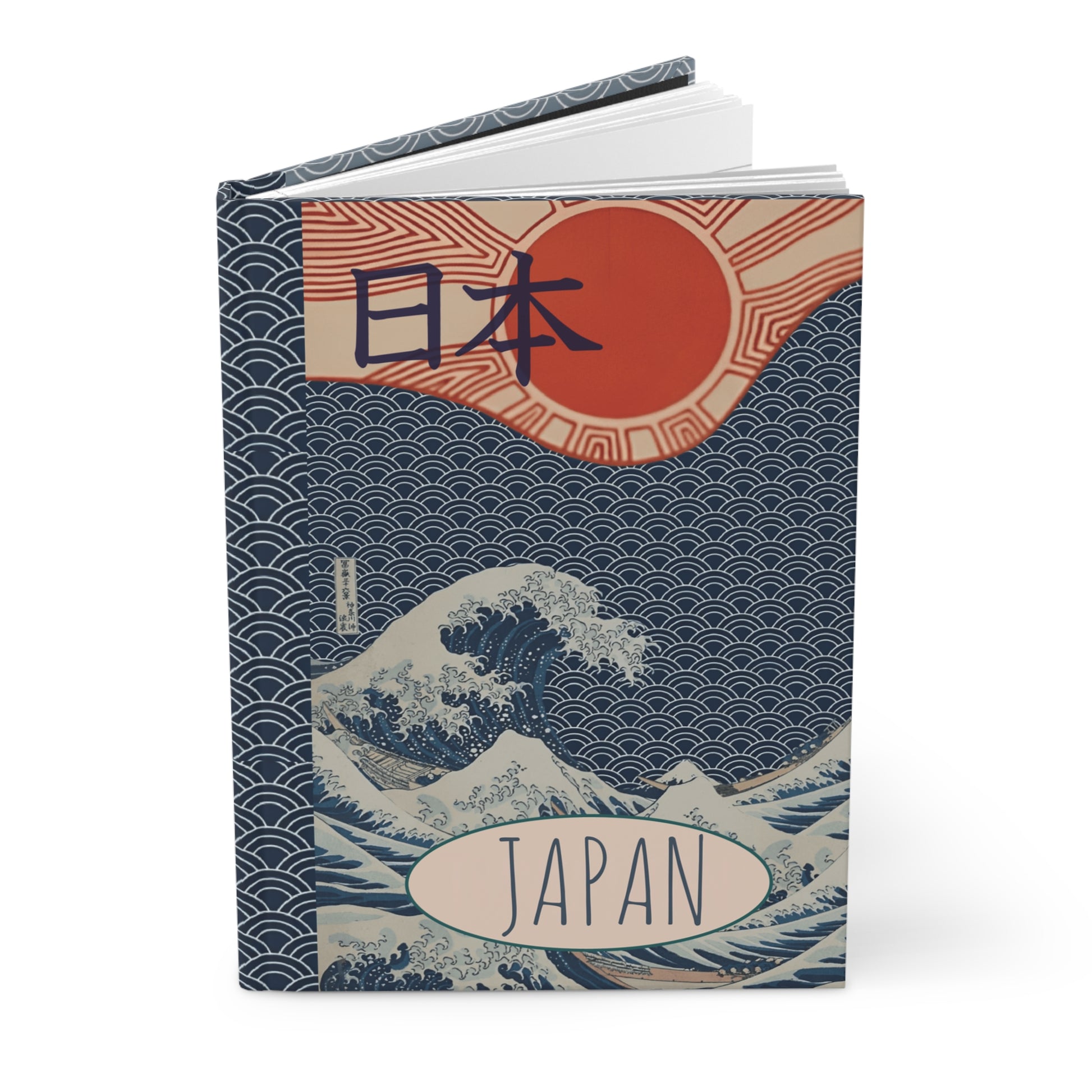 Japan Hardcover Notebook with traditional Japanese wave 5.5’’ x 8’’ 150 ruled pages for lovers of all things