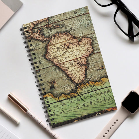 Vintage Map Spiral bound, blank, lined or dot grid travel journal notebook