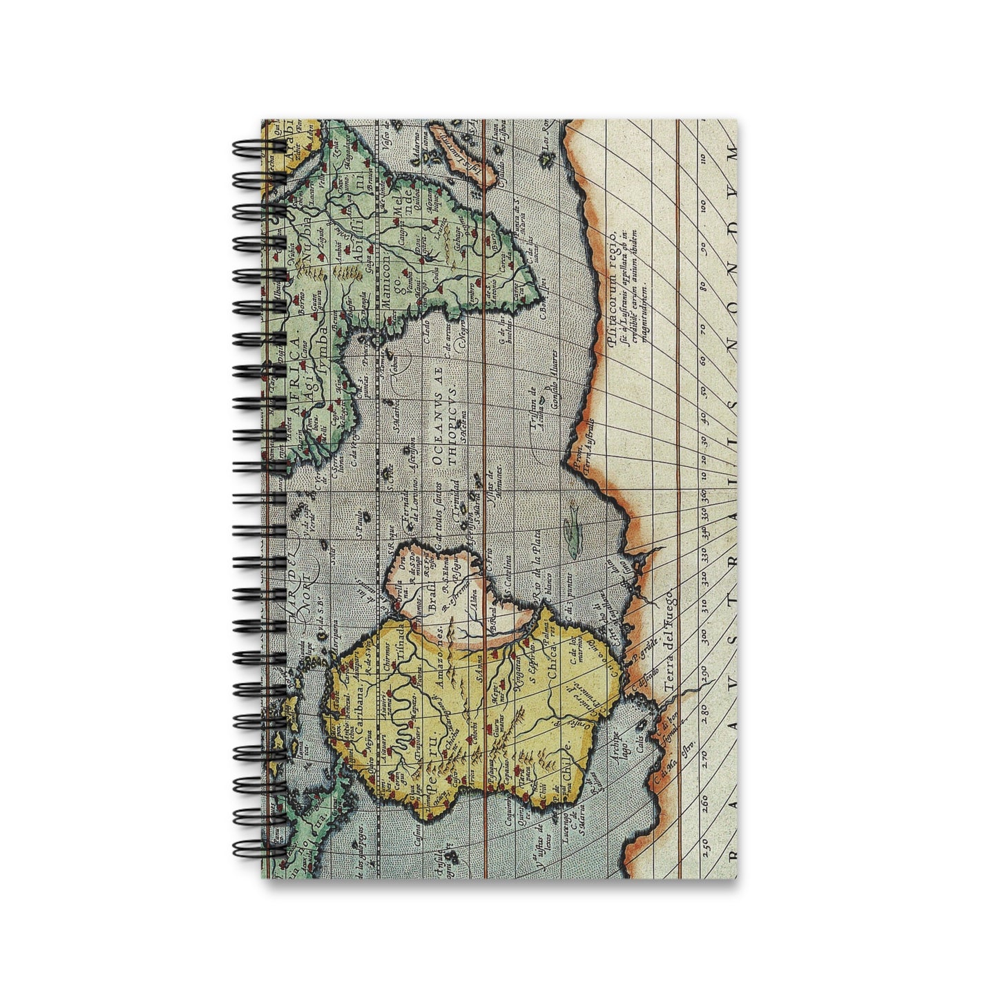 Antique Map Spiral bound notebook blank lined or dot grid travel journal - Paper products