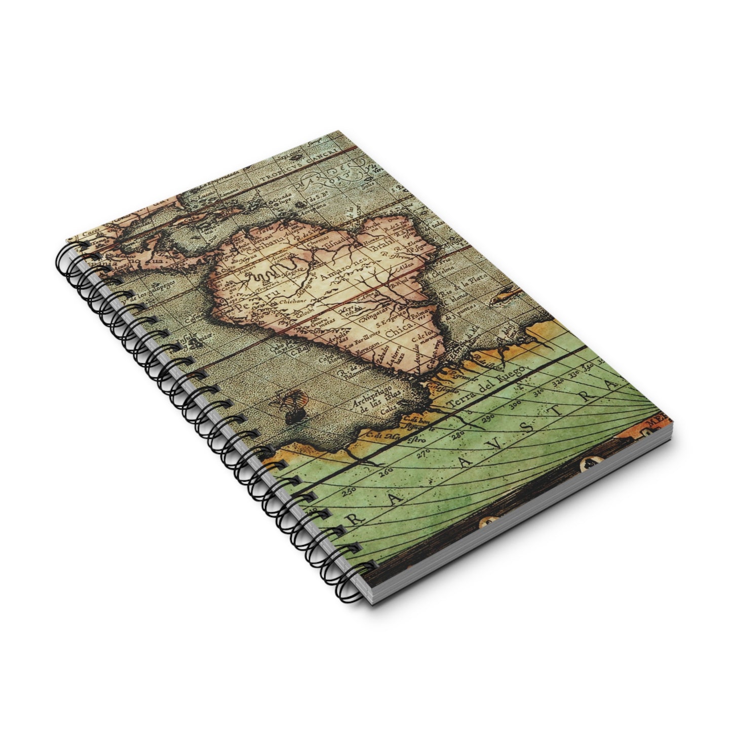 Vintage Map Spiral Bound Notebook blank lined or dot grid travel journal notebook - Paper products