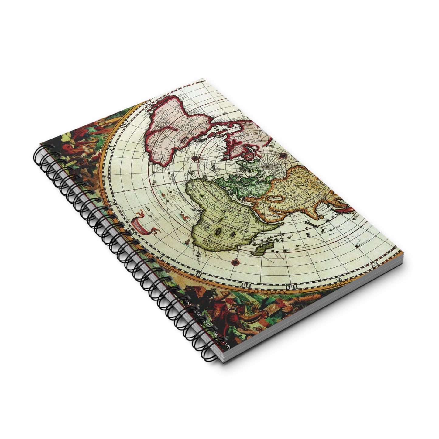 Vintage Map Spiral bound notebook blank lined or dot grid travel journal - Dotted / One Size - Paper products