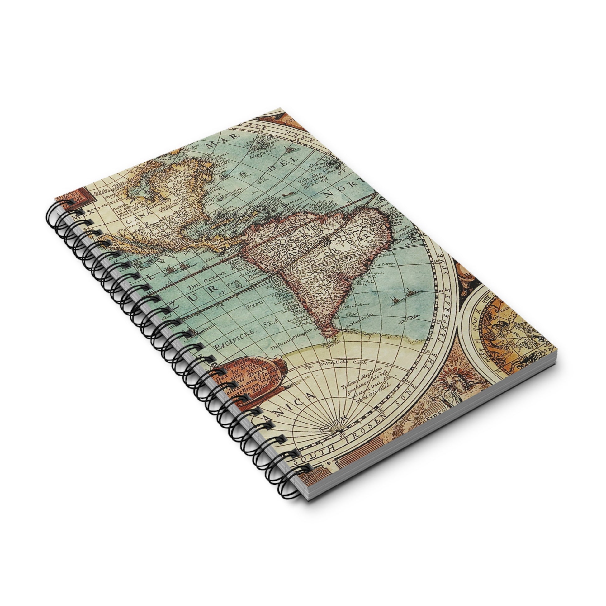 Vintage Map Spiral Bound Notebook blank lined or dot grid travel journal notebook - Paper products