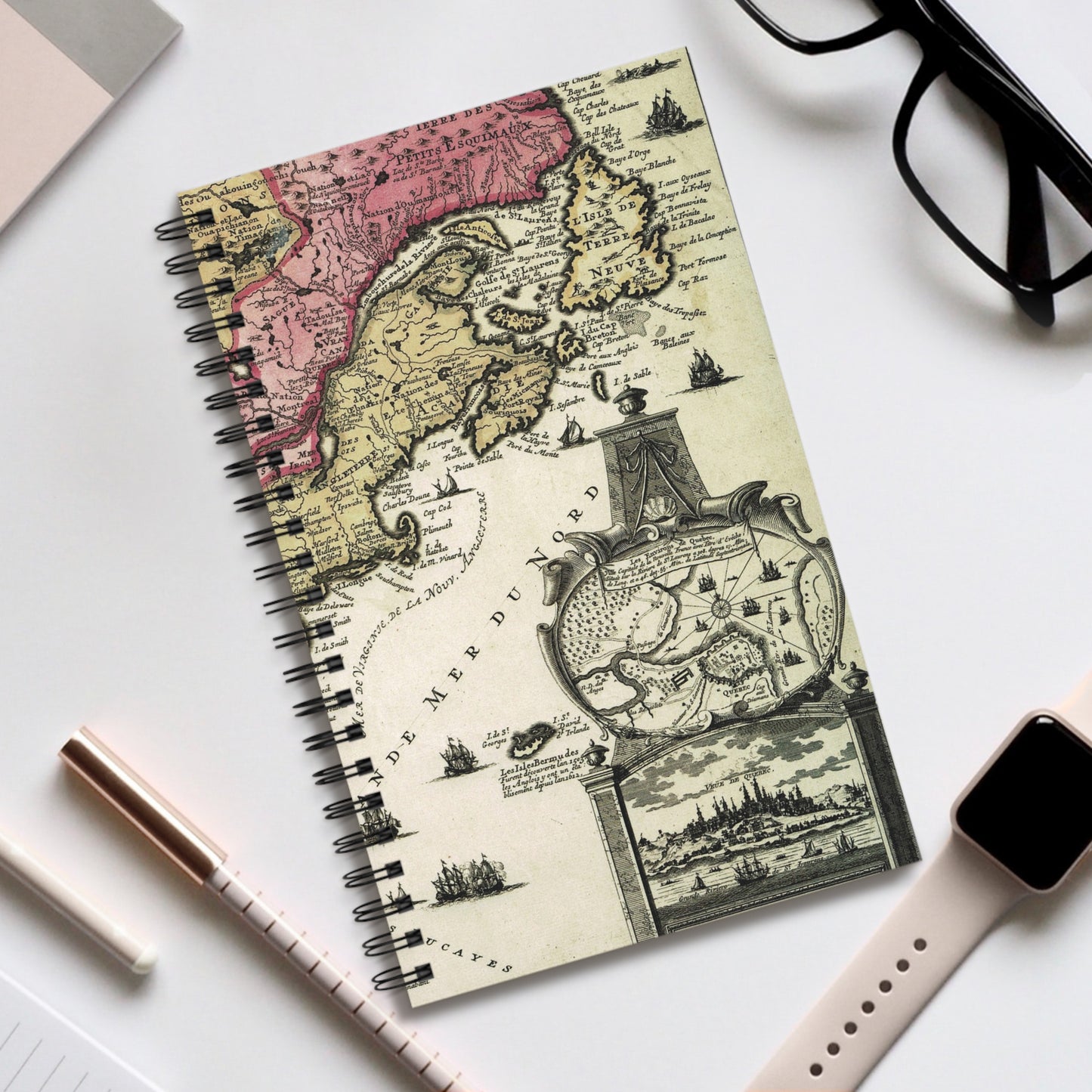 Old Map Spiral bound blank lined or dot grid travel notebook - Blank / One Size - Paper products