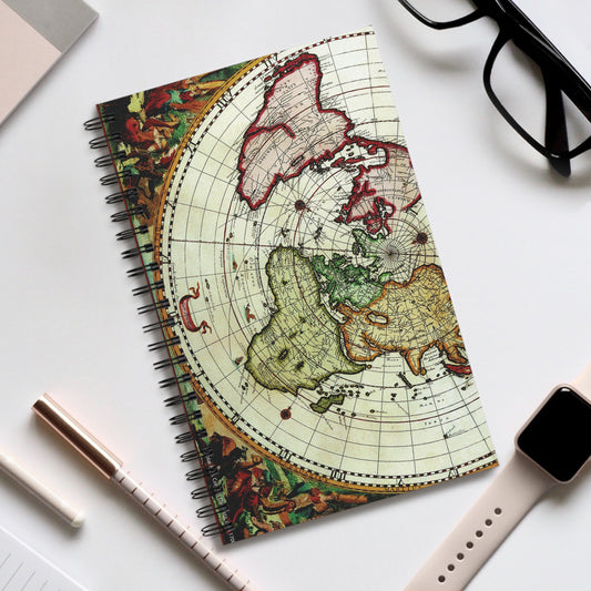 Vintage Map Spiral bound notebook blank lined or dot grid travel journal - Lined / One Size - Paper products