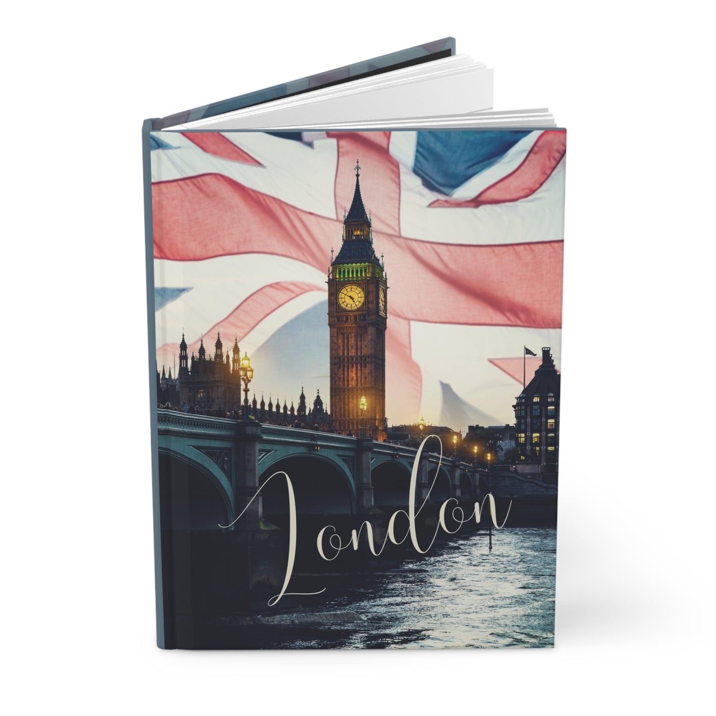 London Themed Hardcover Notebook with flag for travel language history notes 150 ruled pages for lovers of all things