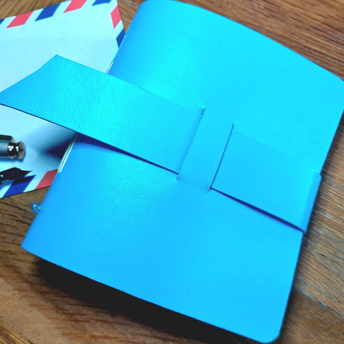 Light Blue mini compact leather travel journal