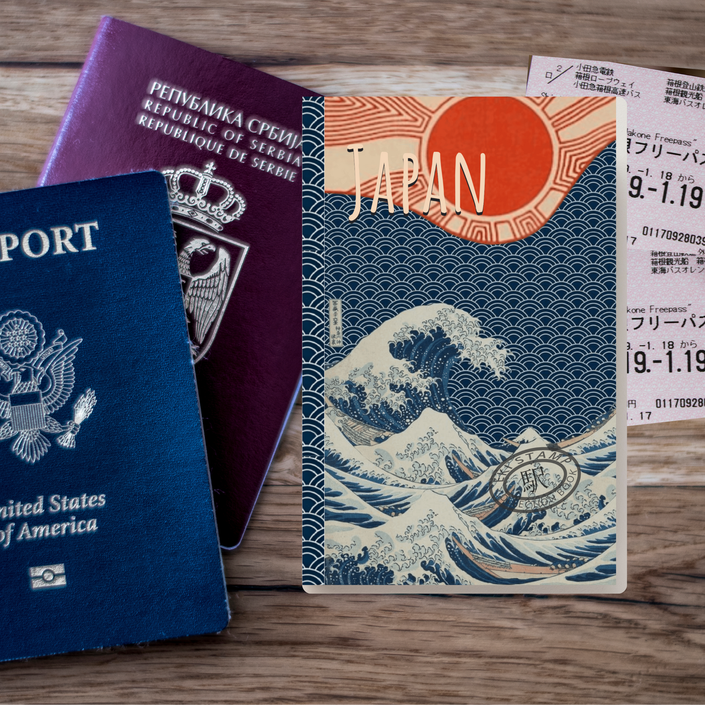 Japan EKI Stamp Collecting Notebook & Travel Journal - Japanese Wave - Travel Journal