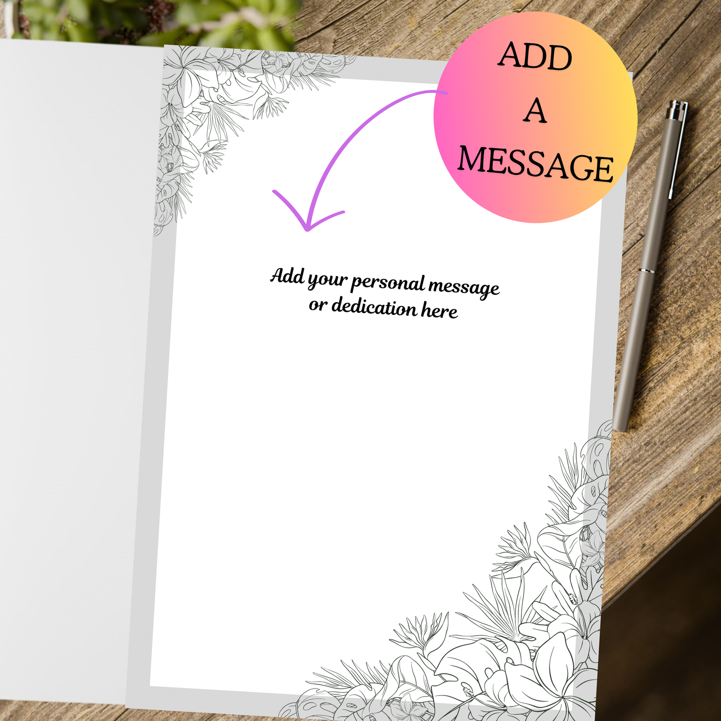 notebook for teachers with option to personalise the first page with floral borders
