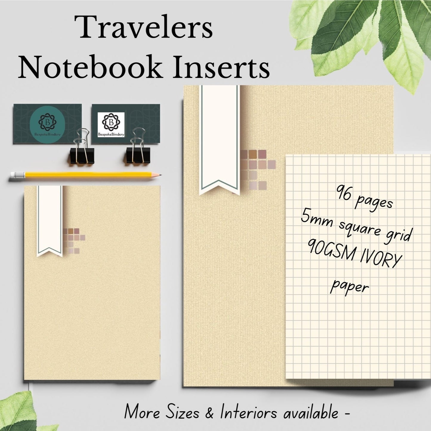 A5 Travelers Notebook Insert 5mm Grey Graph Grid - 96 IVORY pages page a day for 3 months - Travelers Notebook Insert