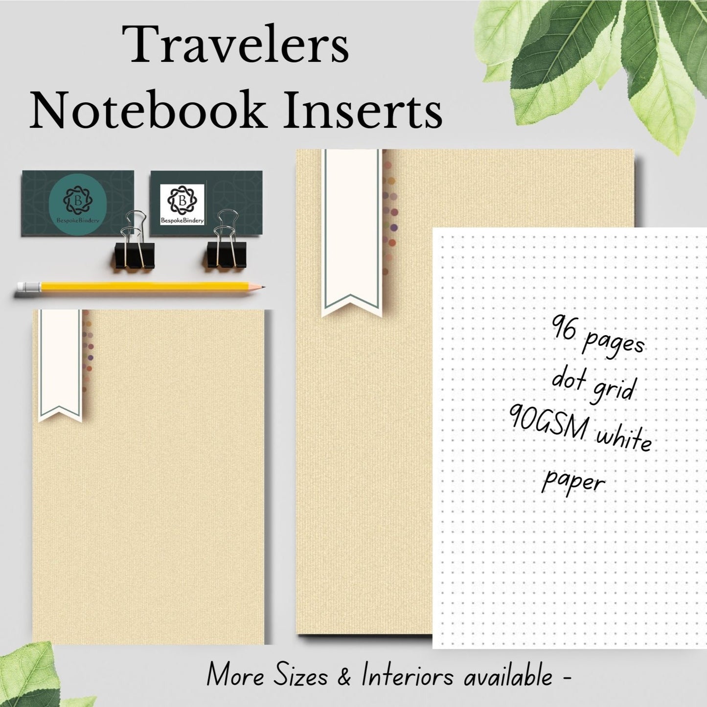 A5 Travelers Notebook Insert Dot Grid - 96 IVORY pages page a day for 3 months - Travelers Notebook Insert Card Cover