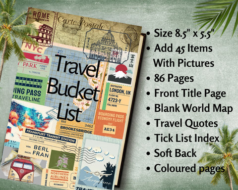 Travel Bucket List A5 size with various travel images on front cover
