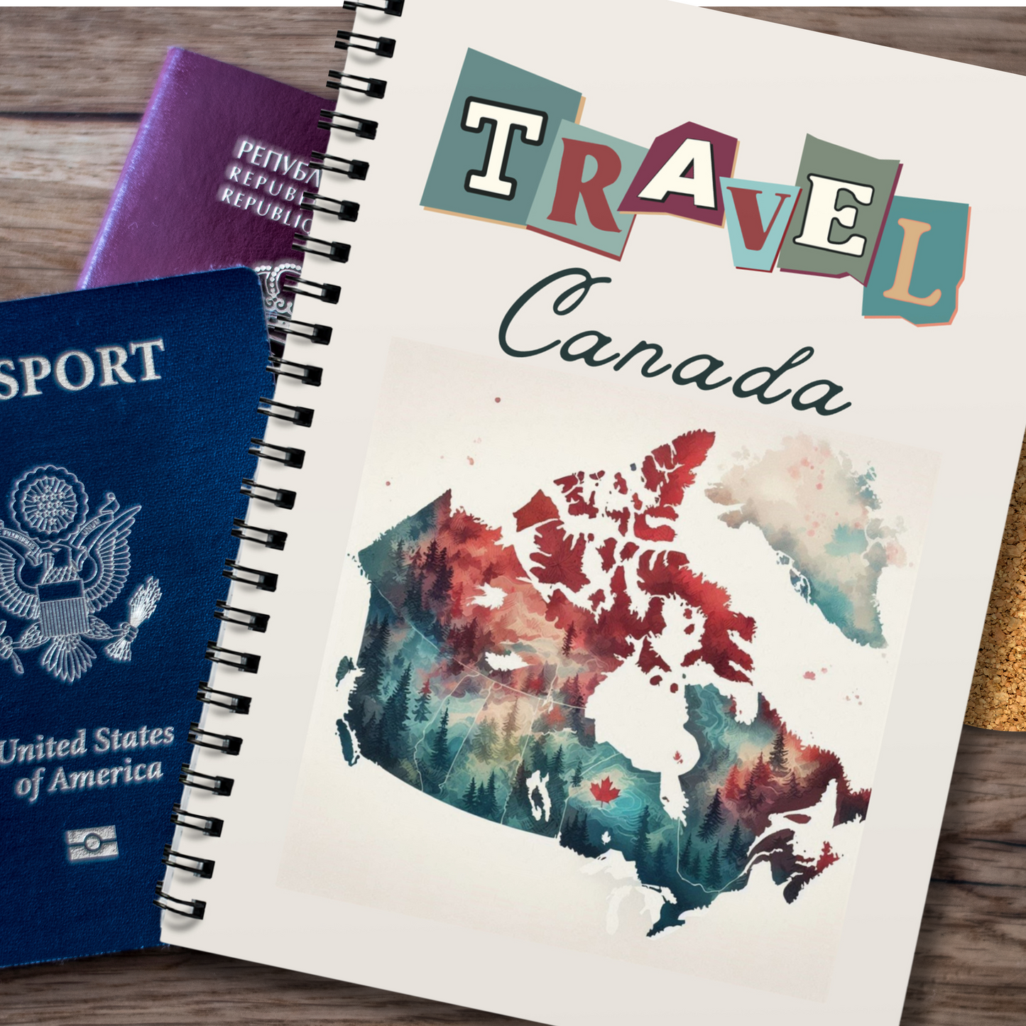 Travel Canada Spiral bound notebook with colourful abstract Canadian Map