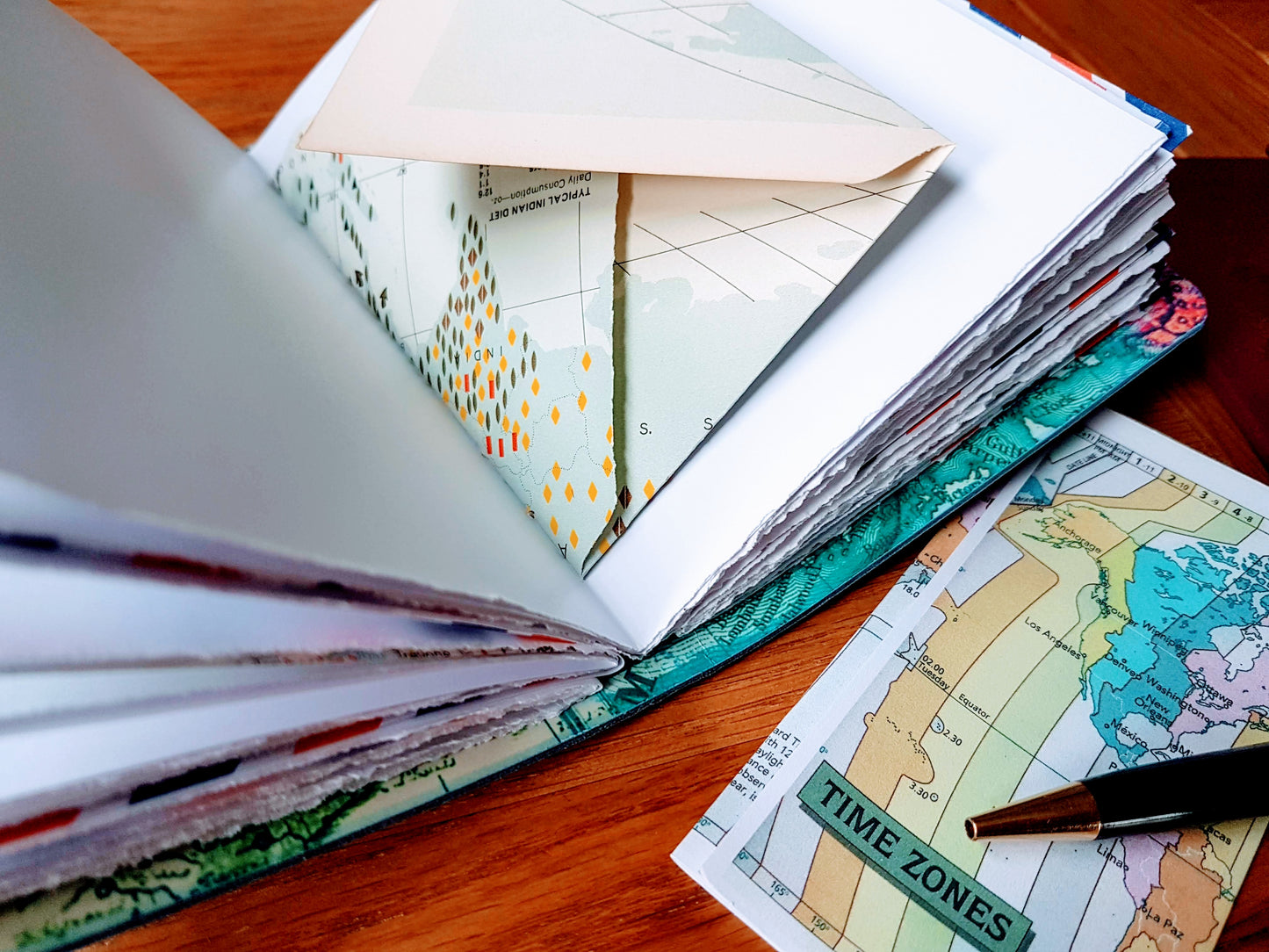 travel items in a handmade travel journal