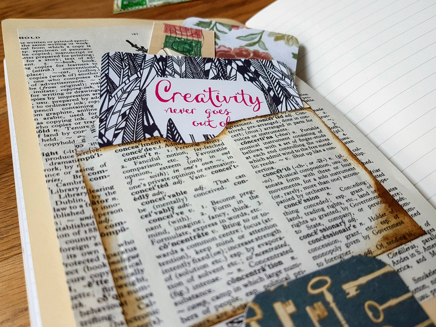 Junk Journal Spread with envelope made from vintage dictionary