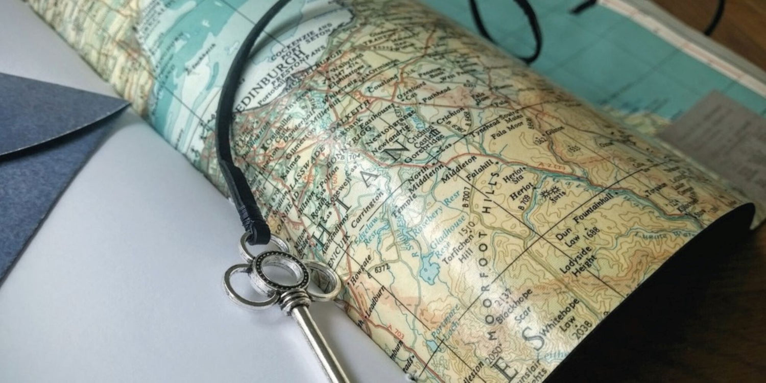 Handmade travel journal with abstract map in various sizes