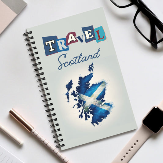 Travel Scotland with this Spiral bound travel notebook, travel scrapbook,  Choose your page style