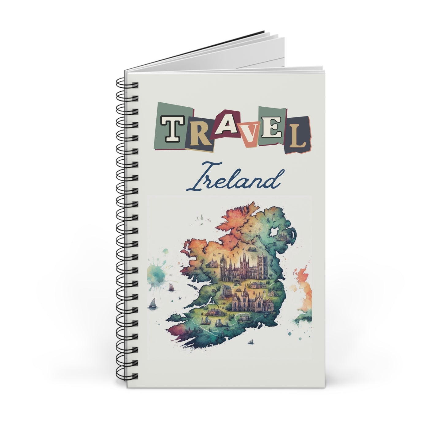 Ireland Travel Notebook, Spiral bound notebook with either dot grid, lined or blank pages