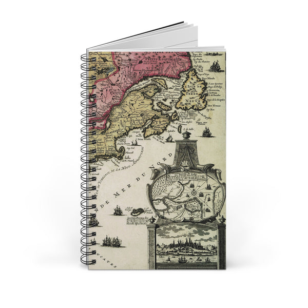 Old Map Spiral bound, blank, lined or dot grid travel journal notebook