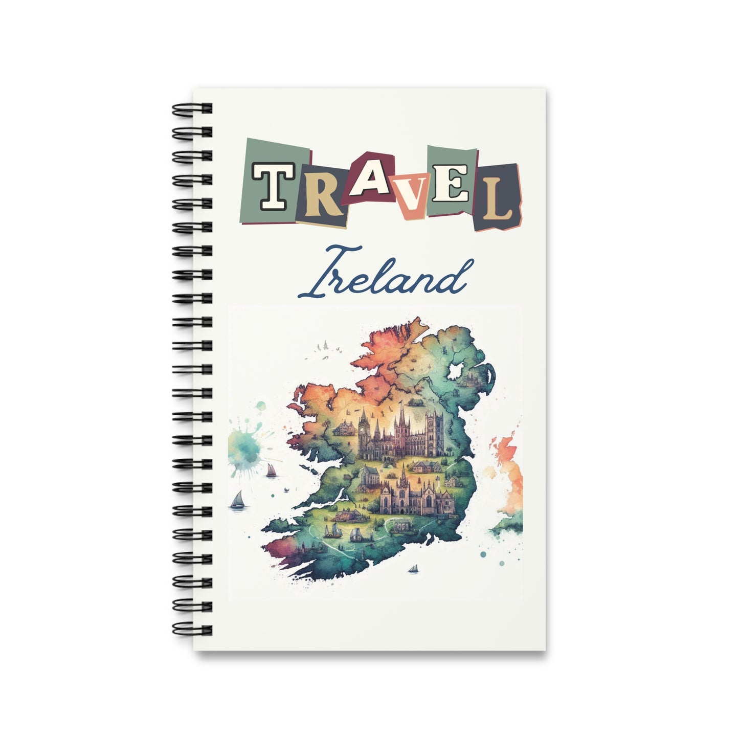 Ireland Travel Notebook, Spiral bound notebook with either dot grid, lined or blank pages