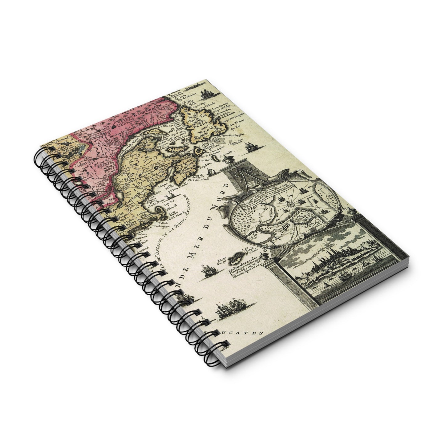 Old Map Spiral bound, blank, lined or dot grid travel notebook