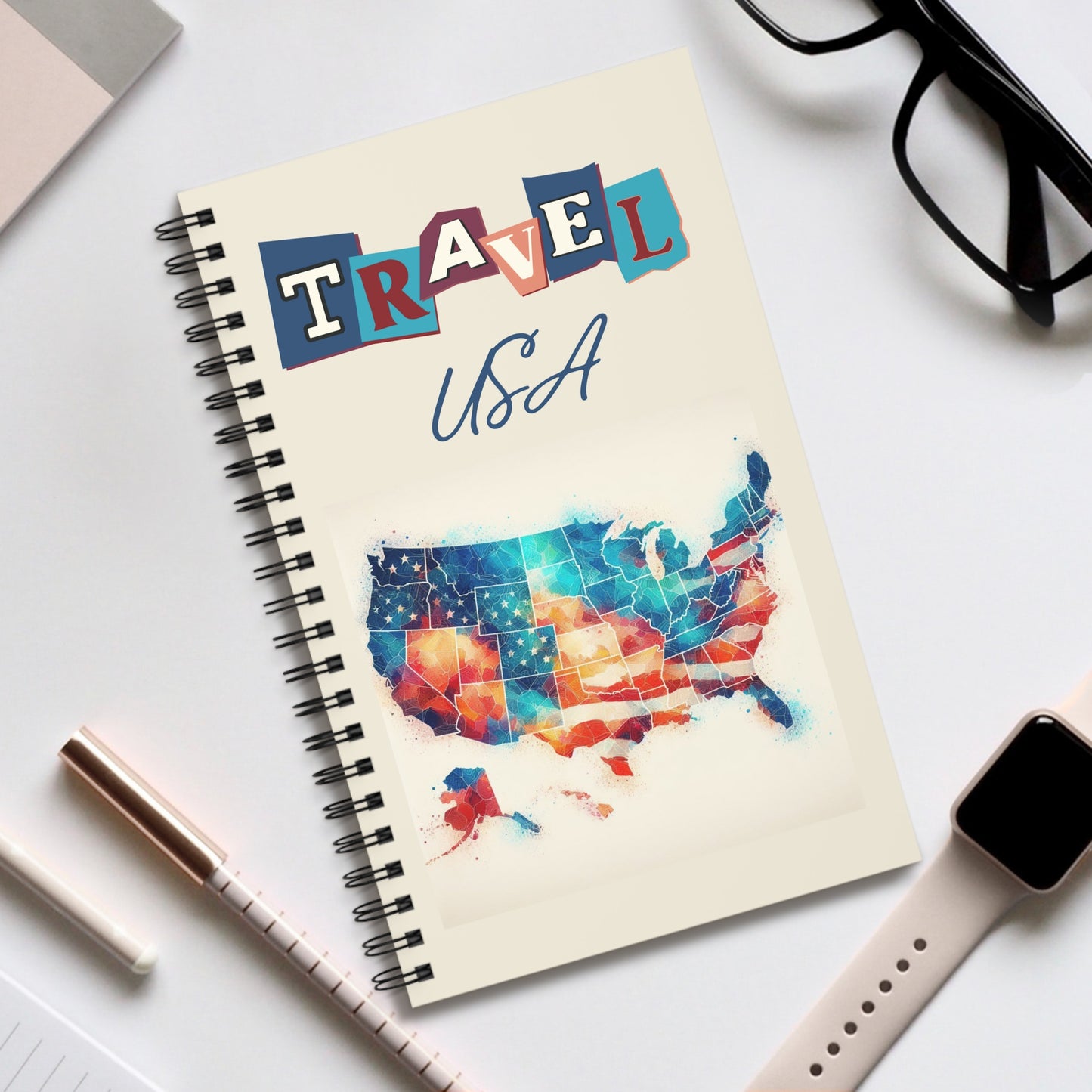 Travel USA America with this Spiral bound travel notebook or scrapbook.  Choose your page style