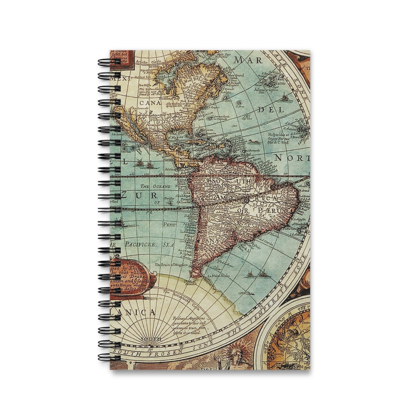 Vintage Map Spiral bound, blank, lined or dot grid travel journal notebook