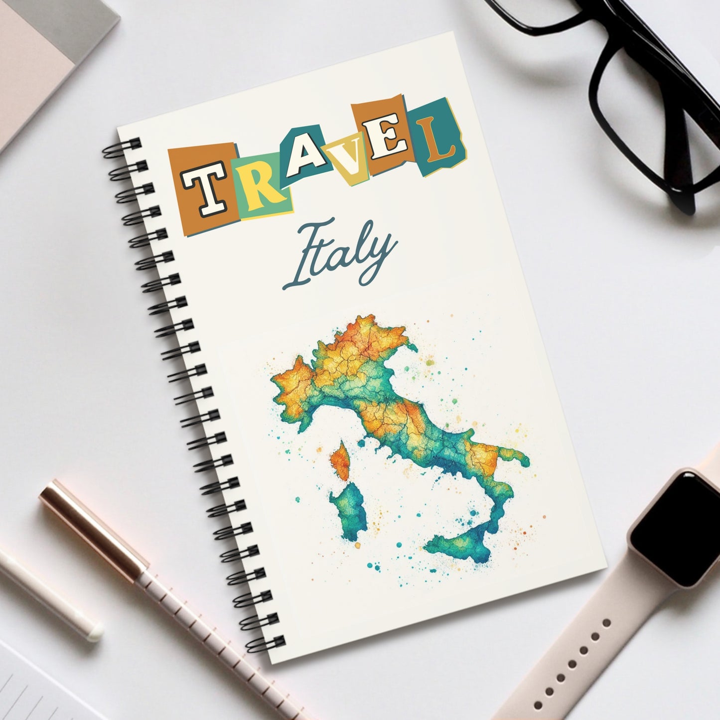 Italy travel journal, Spiral bound travel notebook for your Italian Adventure, Travel journal with blank, lined or dot grid pages