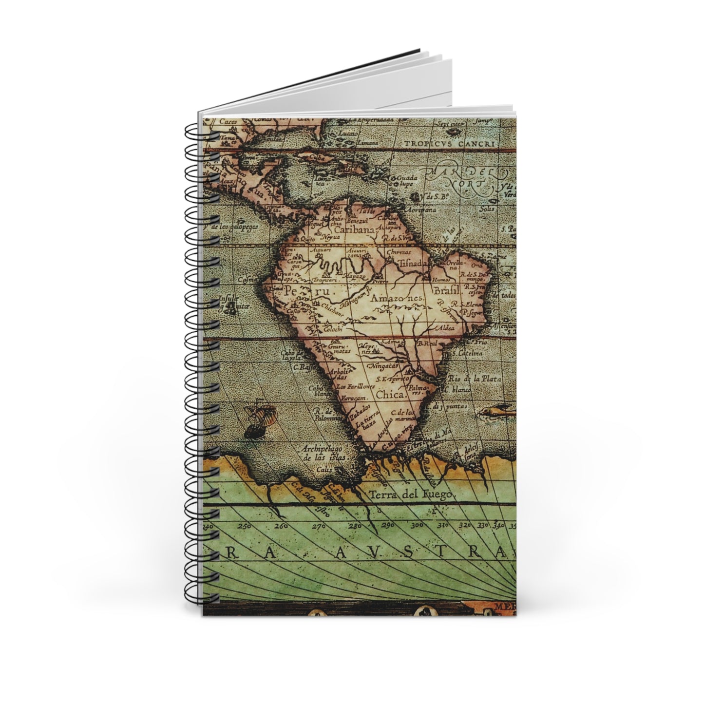 Vintage Map Spiral bound, blank, lined or dot grid travel journal notebook