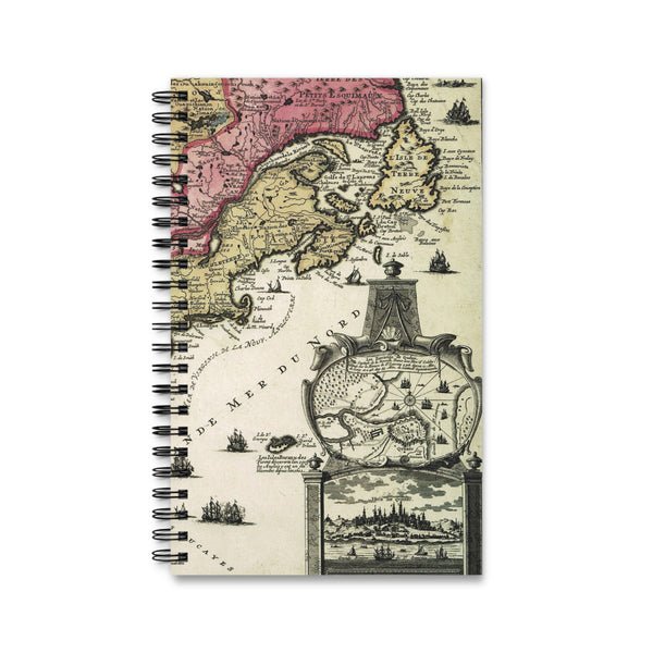 Old Map Spiral bound, blank, lined or dot grid travel journal notebook