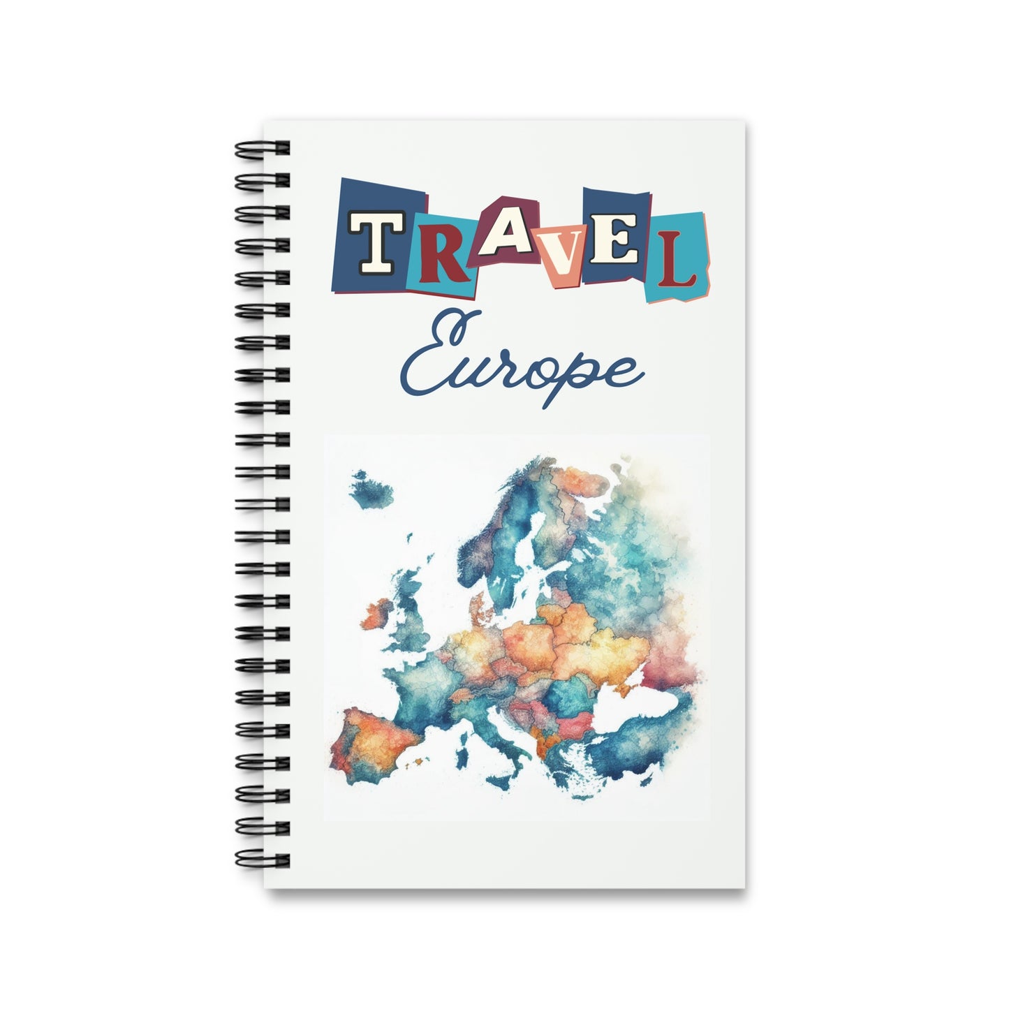 Travel Europe Spiral bound travel notebook, choose dot grid, lined or blank pages for your backpacking or travels across Europe