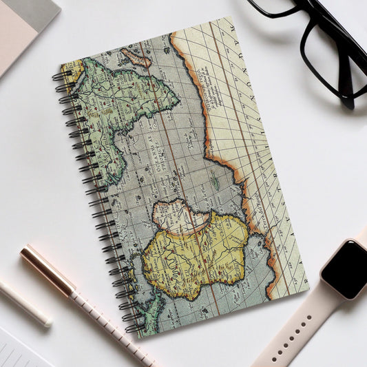 Antique Map Spiral bound notebook blank lined or dot grid travel journal - Blank / One Size - Paper products