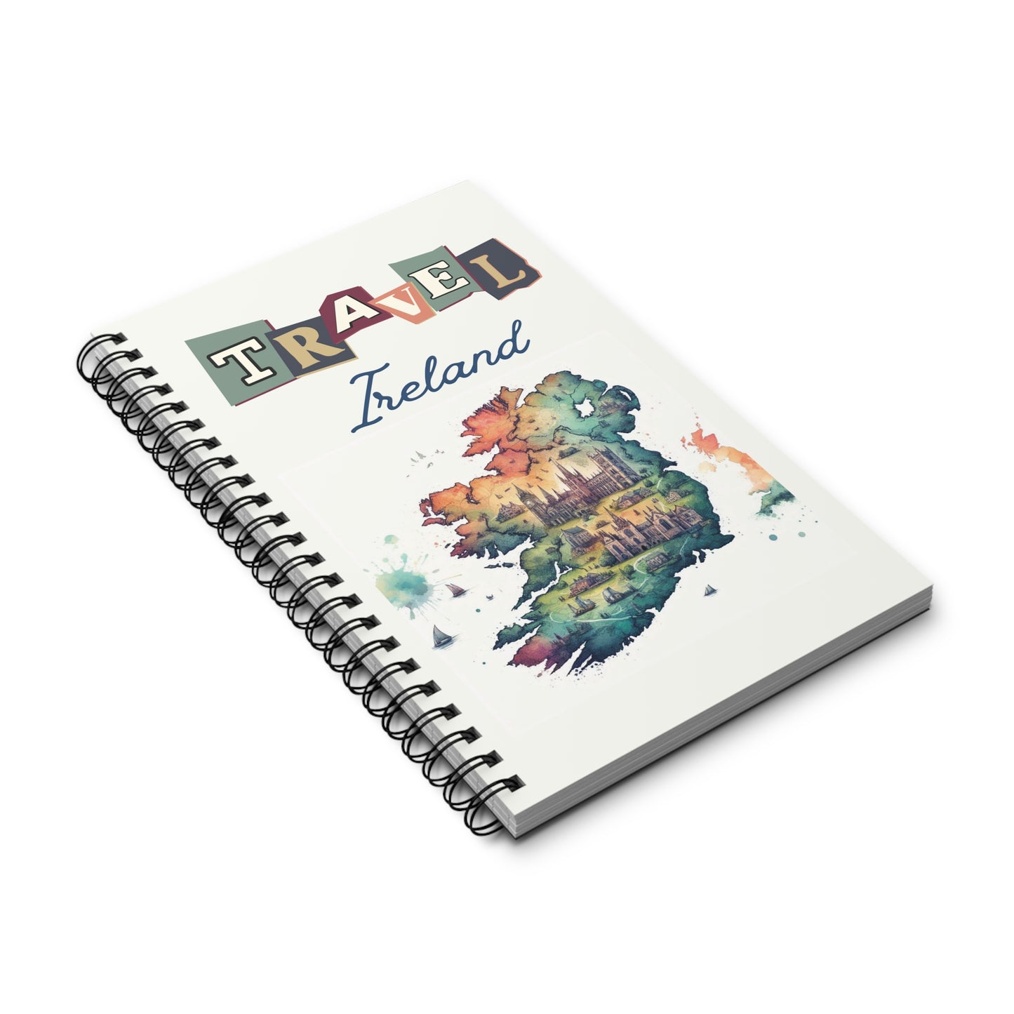 Ireland Travel Notebook, Spiral bound notebook with either dot grid, lined or blank pages