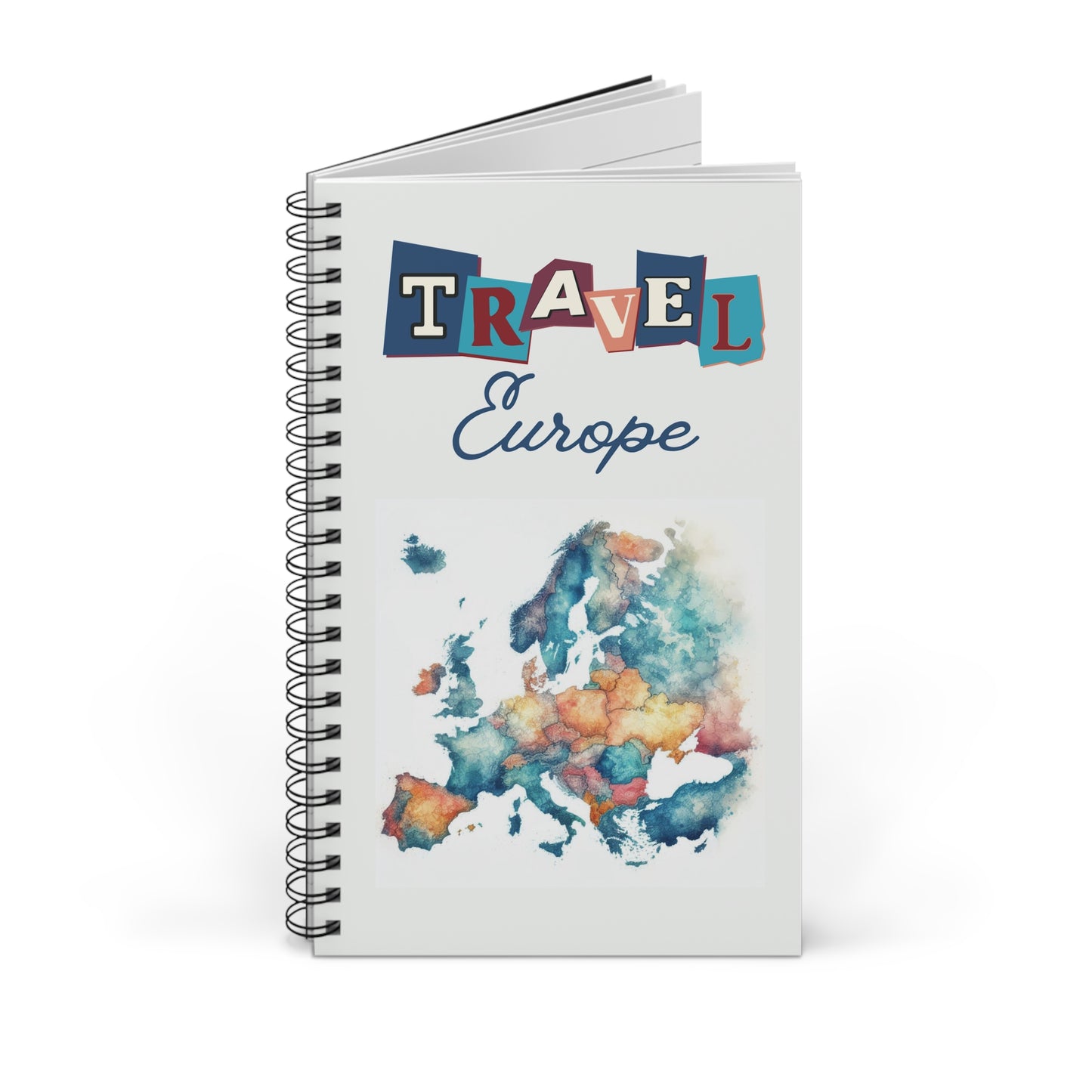 Travel Europe Spiral bound travel notebook, choose dot grid, lined or blank pages for your backpacking or travels across Europe