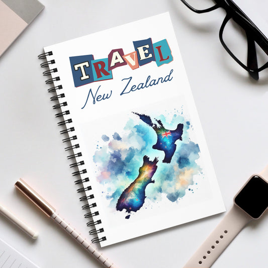 New Zealand travel notebook,  Spiral bound travel notebook, dot grid, lined or blank