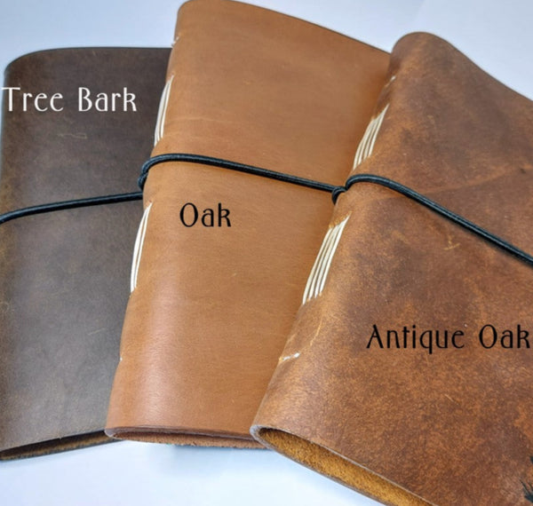 3 different leather finishes for the shooting hunting journal - Tree bark, oak and antique oak leather
