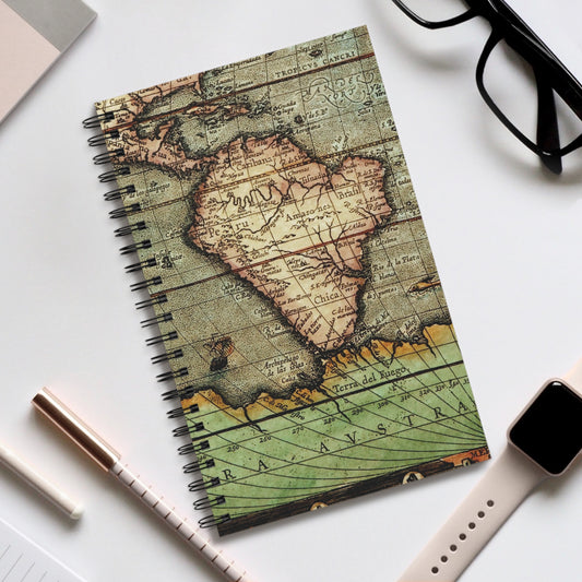 Vintage Map Spiral Bound Notebook, blank, lined or dot grid travel journal notebook