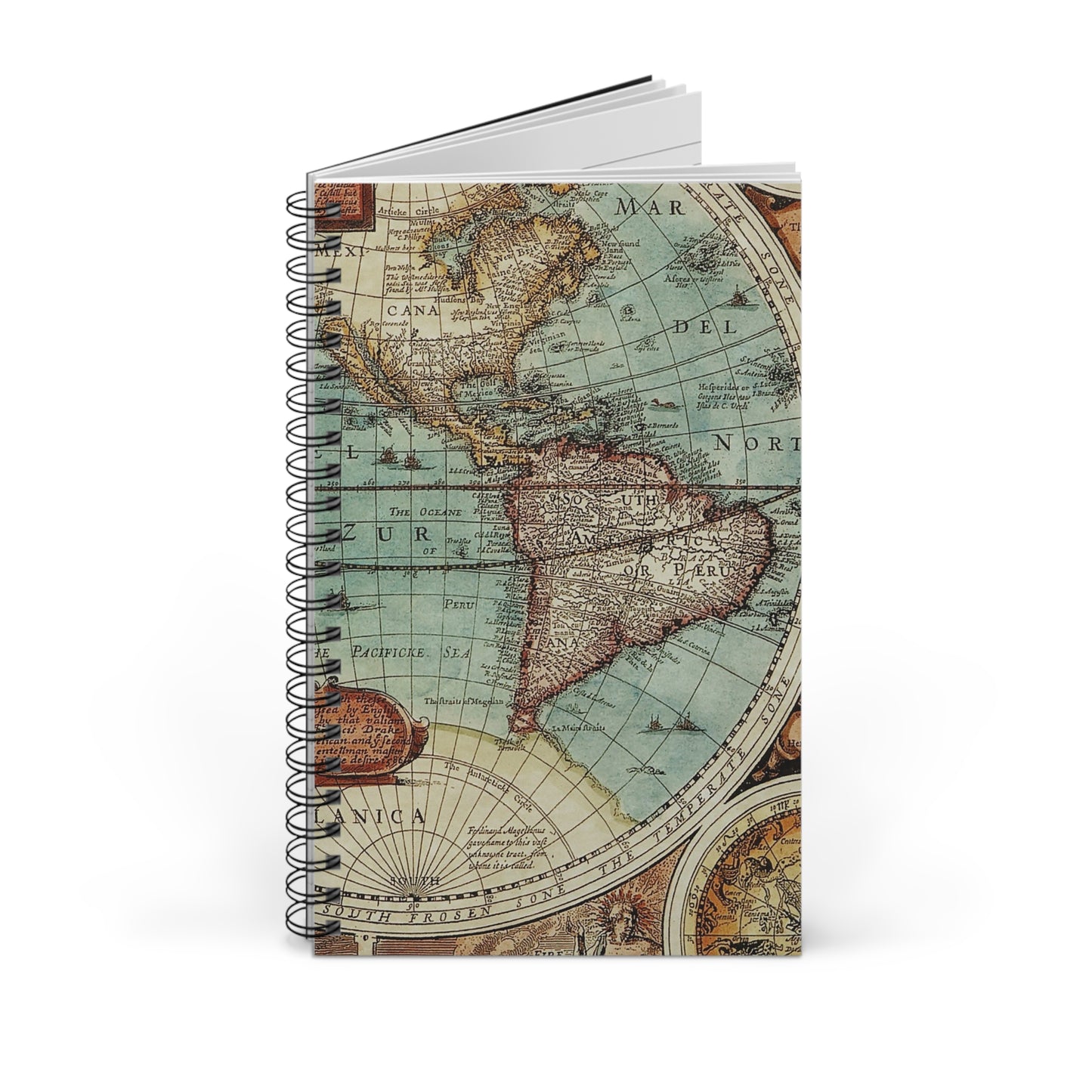 Vintage Map Spiral bound, blank, lined or dot grid travel journal notebook