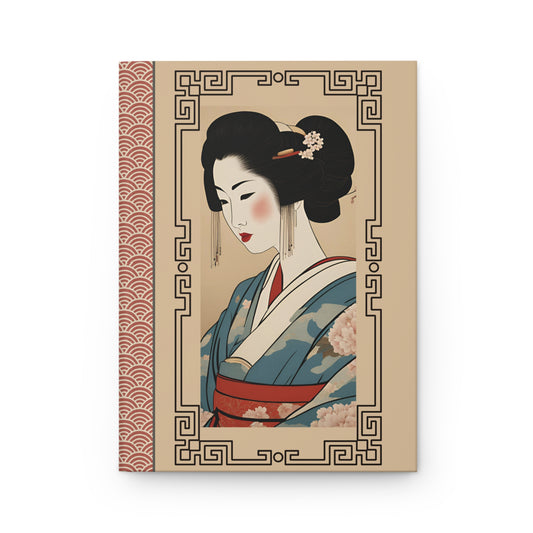 Japan Hardcover Notebook with traditional Japanese lady 5.5’’x8’’ 150 ruled pages for lovers of all things