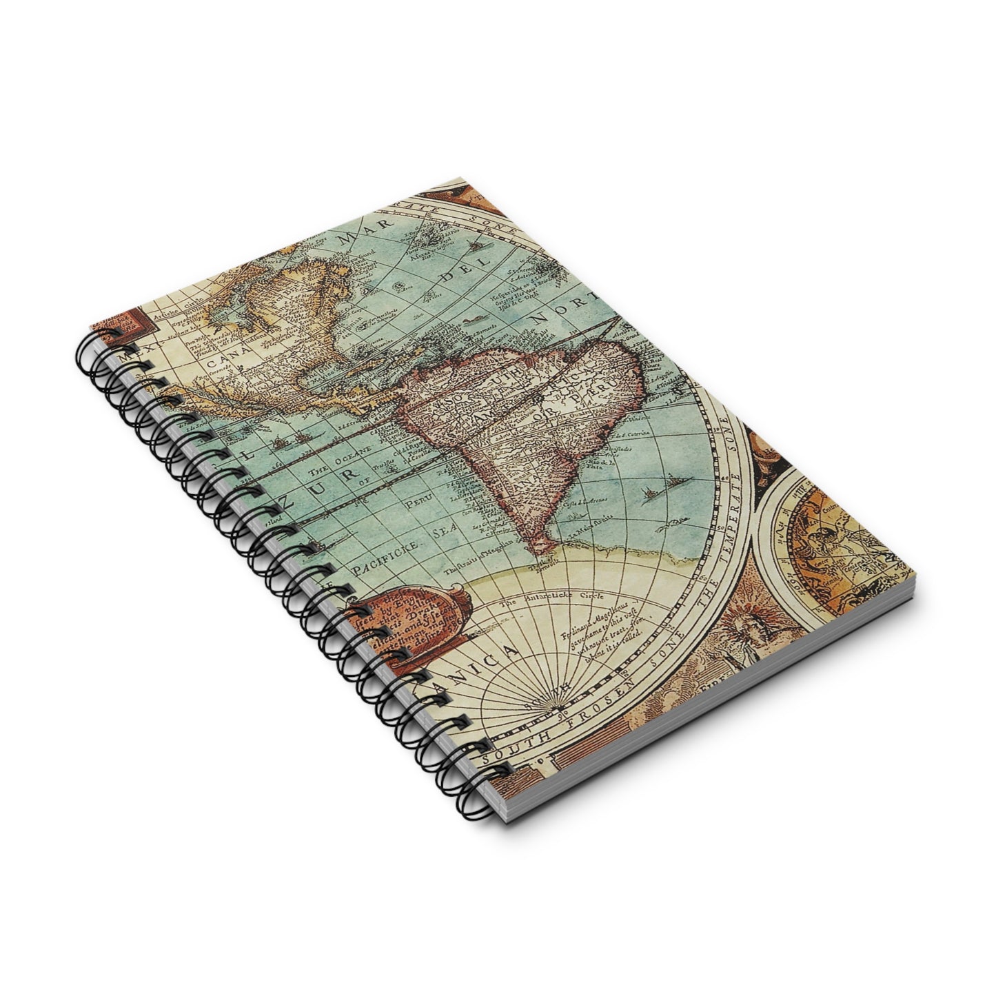 Vintage Map Spiral bound, blank, lined or dot grid travel journal notebook