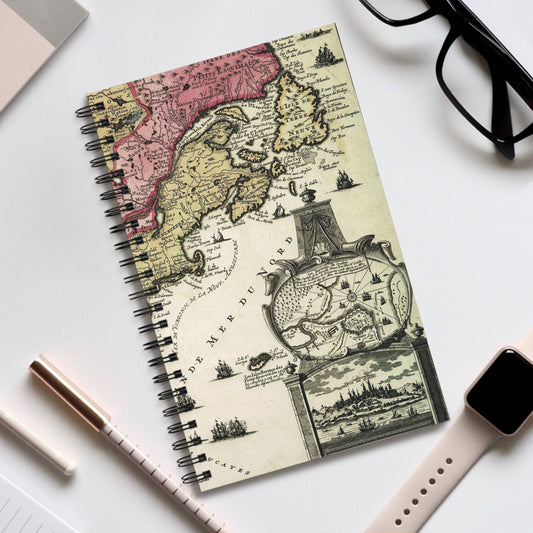 Old Map Spiral bound, blank, lined or dot grid travel notebook