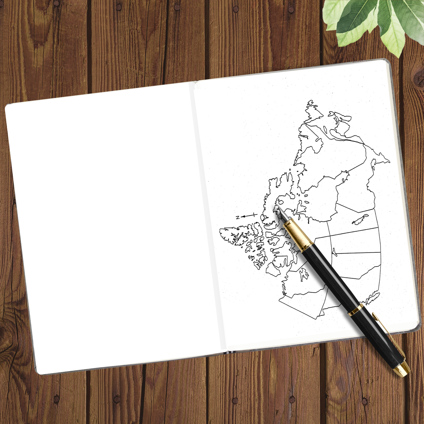 Blank outline map of Canada at the beginning of the travel journal