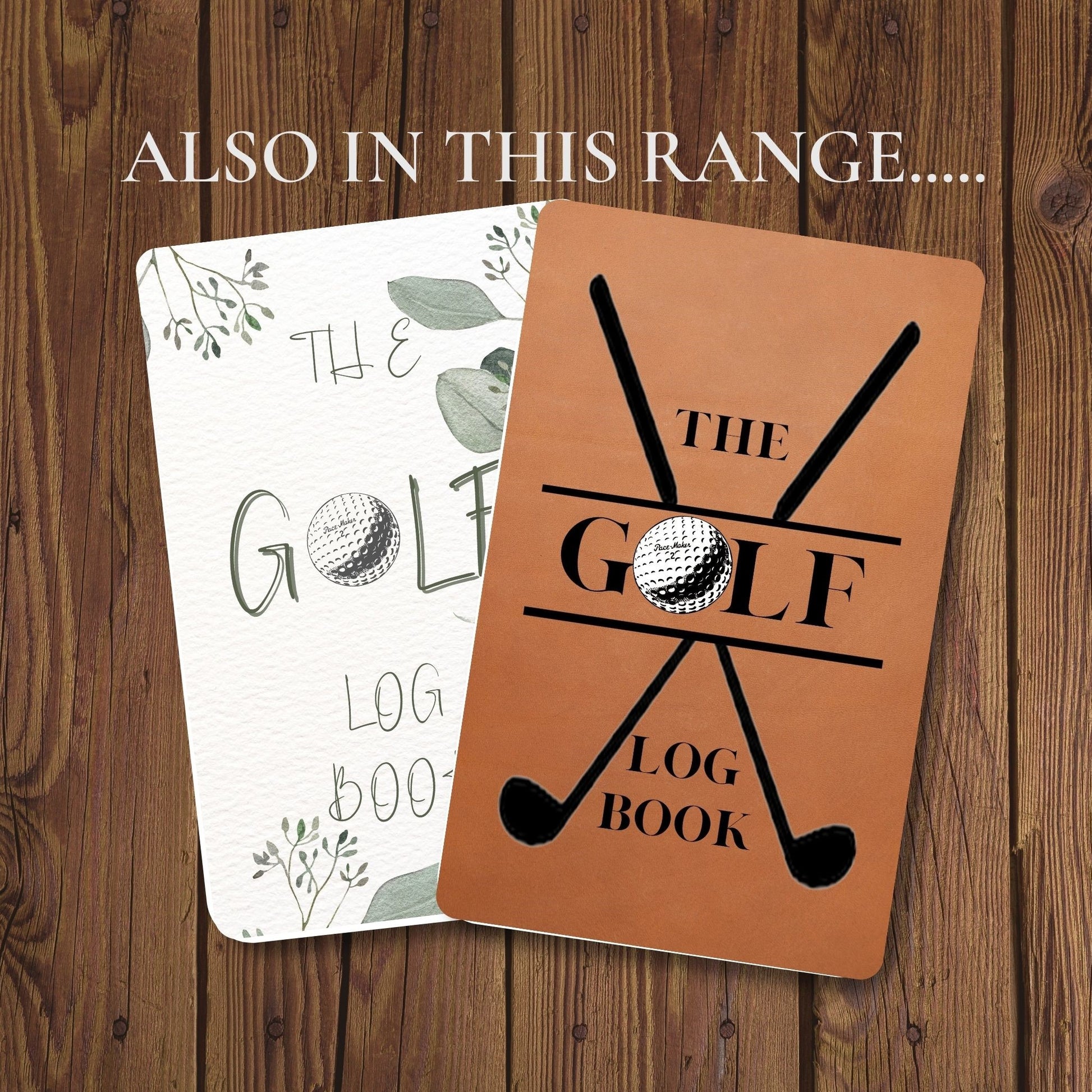 Other golf journals availabel - one in green for lady golfers and one in tan with crossed golf clubs