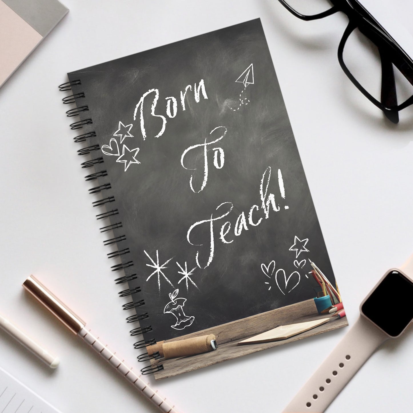 Teacher Gift Notebook Journal, Born to Teach Spiral bound, blank, lined or dot grid pages