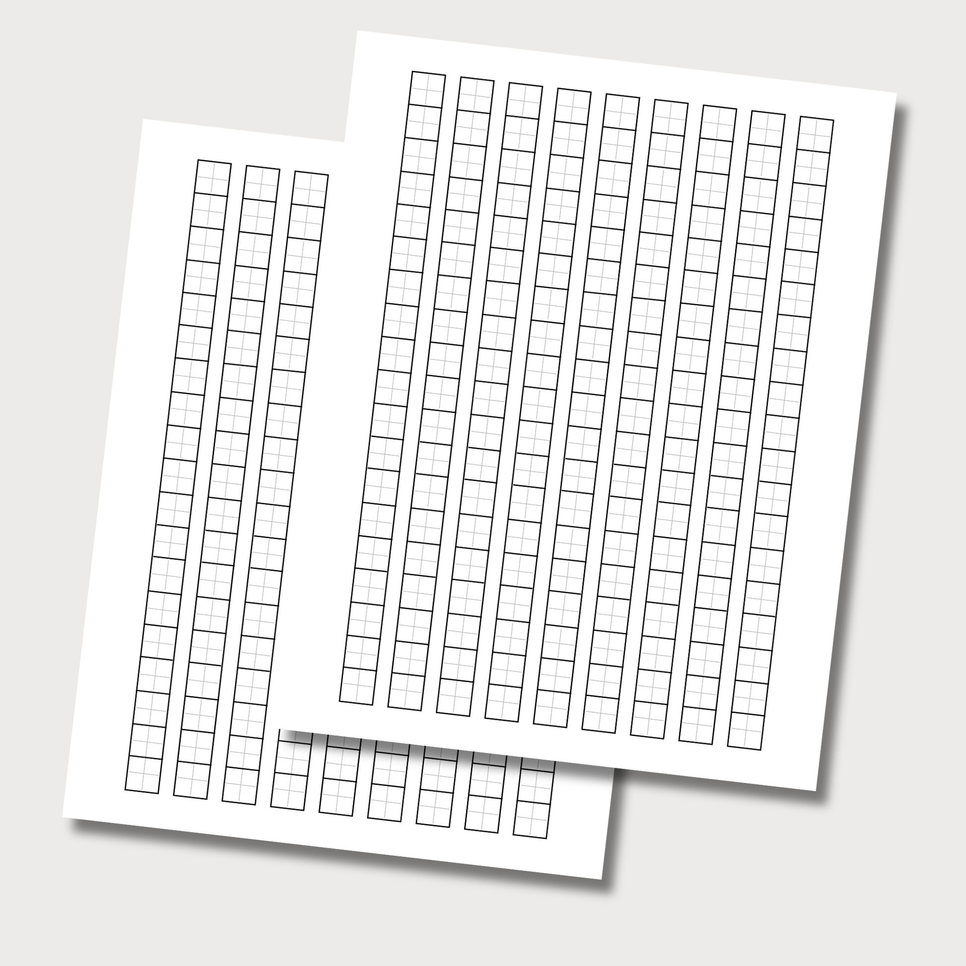 Blank genkoushi worksheets with quarters grids for vertical writing