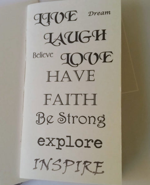 inspirational phrased on junk journal cover meant for midori travelers notebook