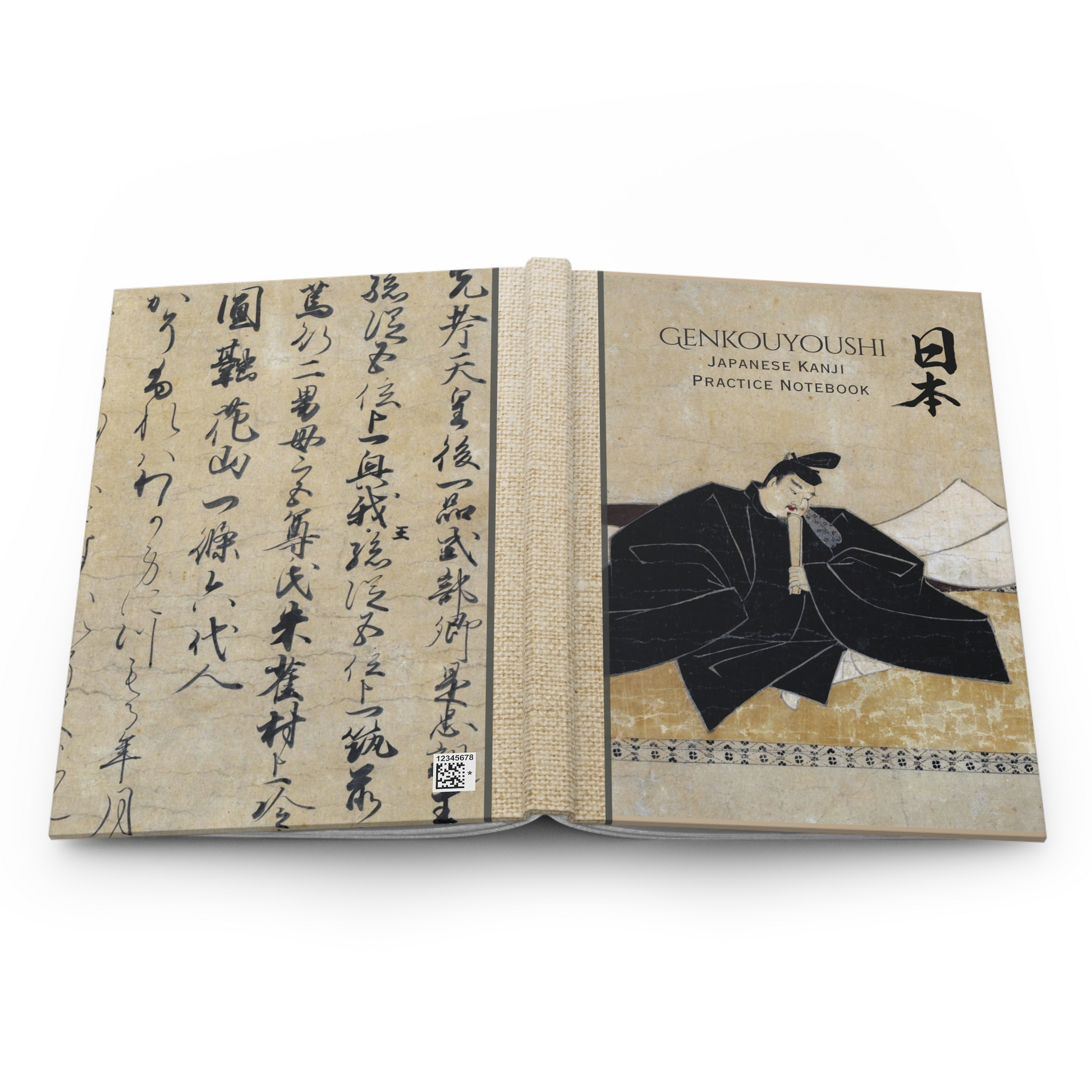 Genkouyoushi japanese kanji practice notebook with japanese calligrapher and japanese characters on the back cover