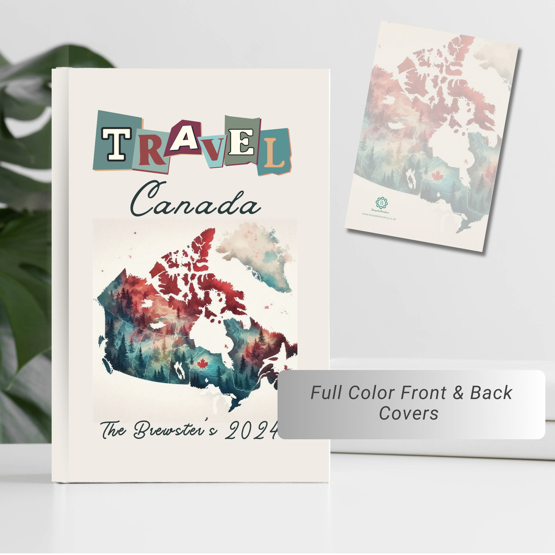 Travel Canada hardcover personalised notebook with Canadian map image on front and back covers